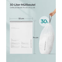 Vuilniszakken met Trekkoord voor 30 Liter Vuilnisbakken, 180 Stuks