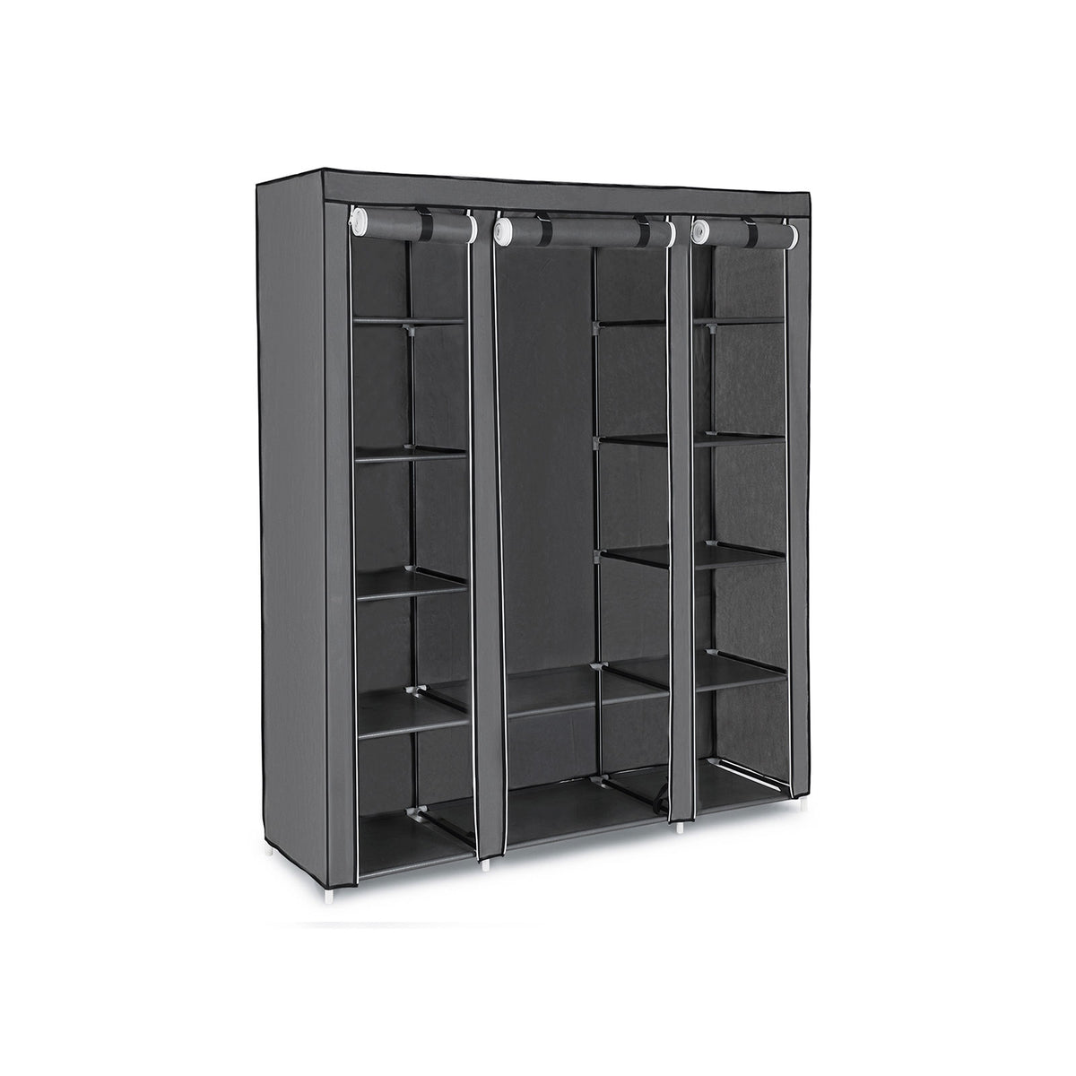 Stoffen Kledingkast met 12 Planken, Kledingroede en 3 Roldeuren, 150 x 45 x 175 cm