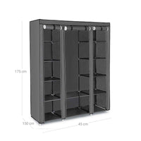 Stoffen Kledingkast met 12 Planken, Kledingroede en 3 Roldeuren, 150 x 45 x 175 cm