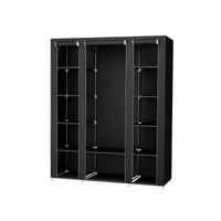 Stoffen Kledingkast met 12 Planken, Kledingroede en 3 Roldeuren, 150 x 45 x 175 cm