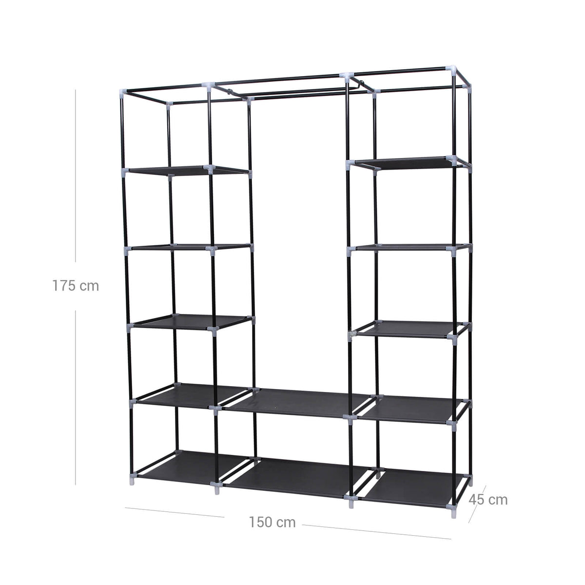 Stoffen Kledingkast met 12 Planken, Kledingroede en 3 Roldeuren, 150 x 45 x 175 cm