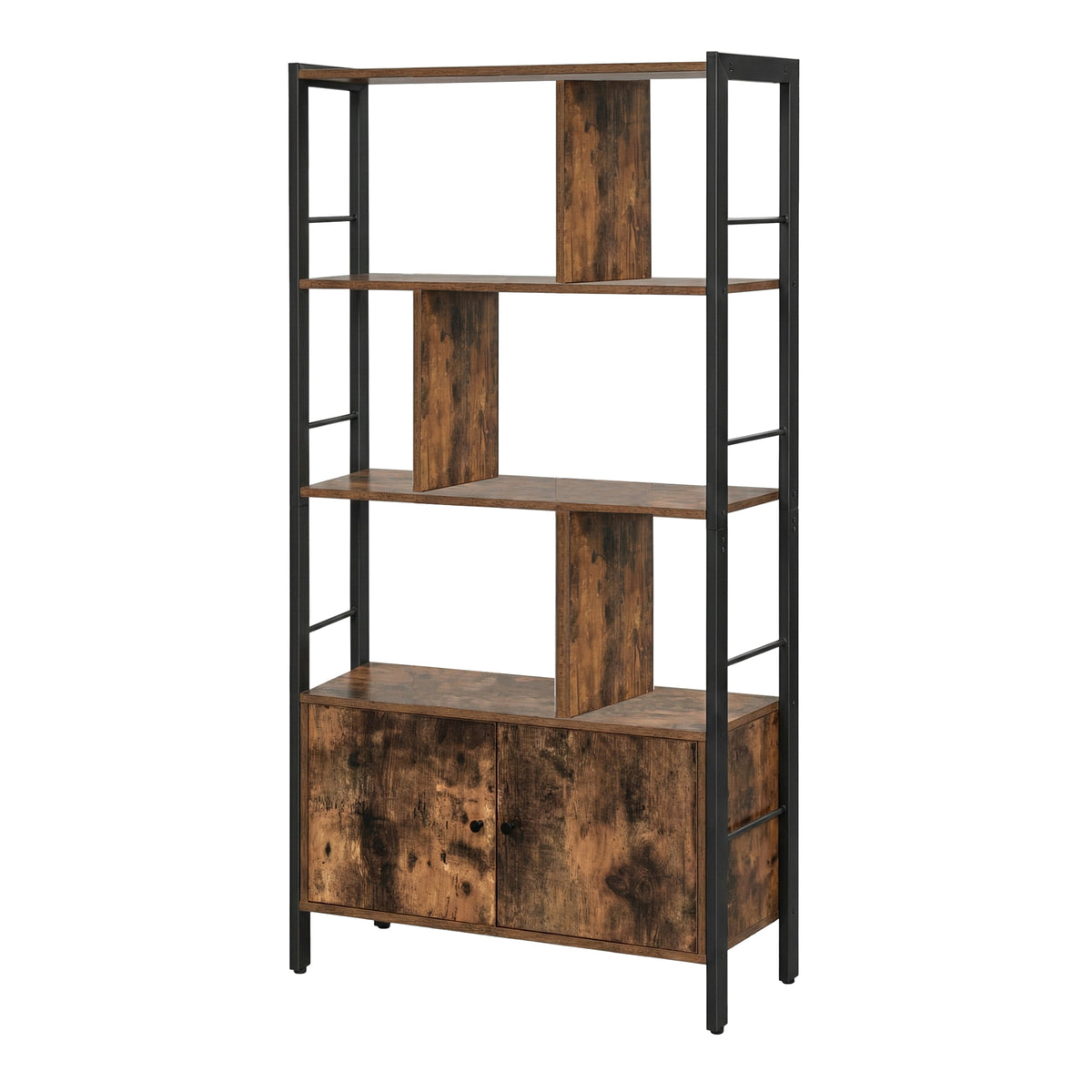 Boekenkast met 4 Verspringende Planken en Gesloten Vak, 74 x 154,5 cm