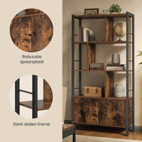Boekenkast met 4 Verspringende Planken en Gesloten Vak, 74 x 154,5 cm