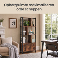Boekenkast met 4 Verspringende Planken en Gesloten Vak, 74 x 154,5 cm