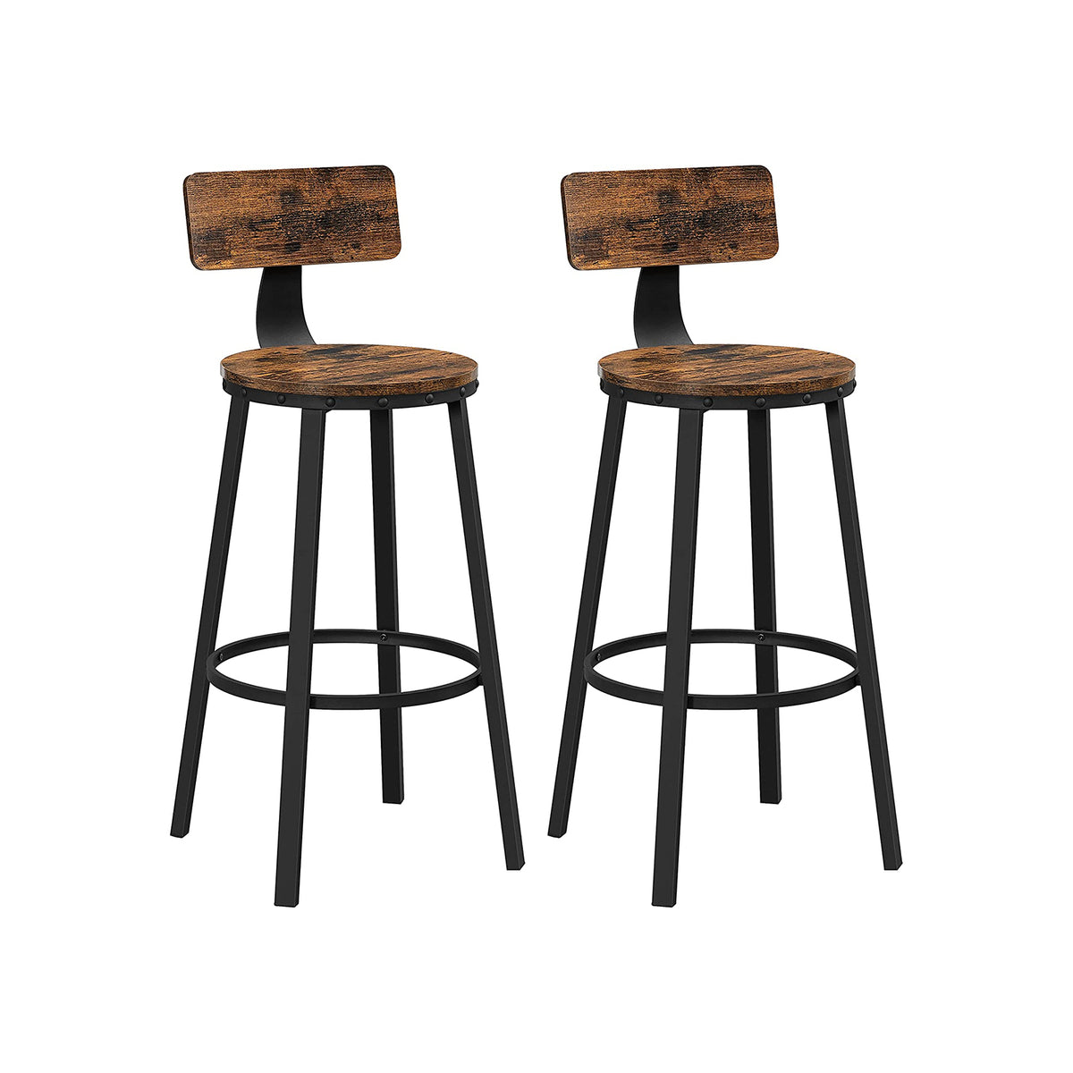 Barkrukken met Rugleuning en Industrieel Design, Set van 2