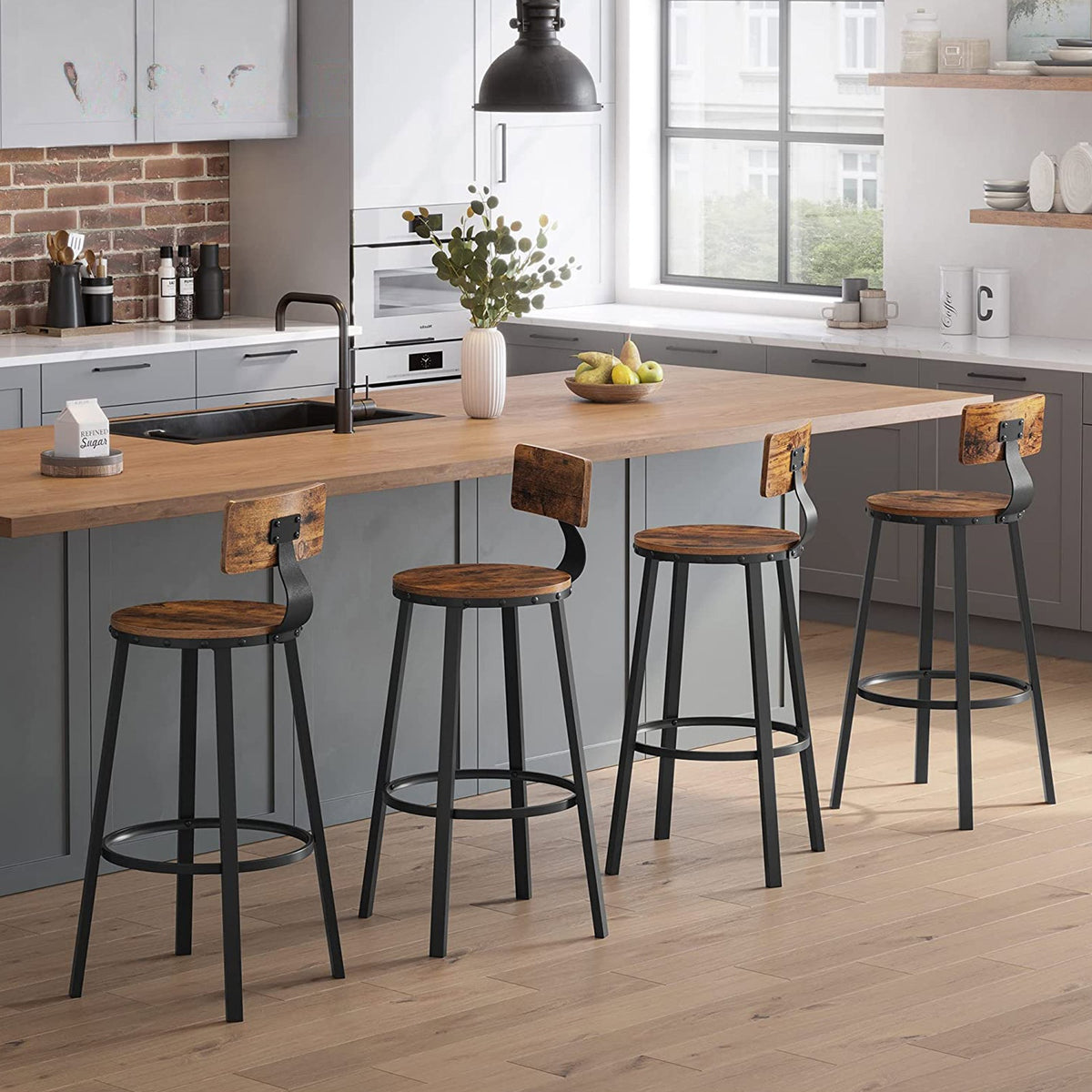 Barkrukken met Rugleuning en Industrieel Design, Set van 2