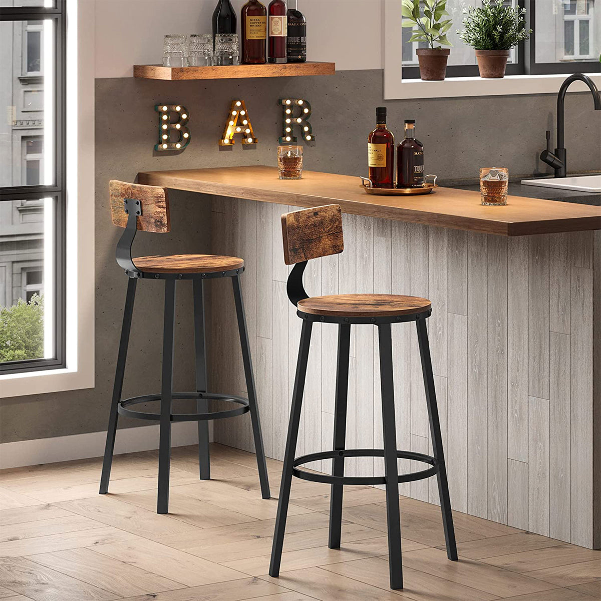 Barkrukken met Rugleuning en Industrieel Design, Set van 2