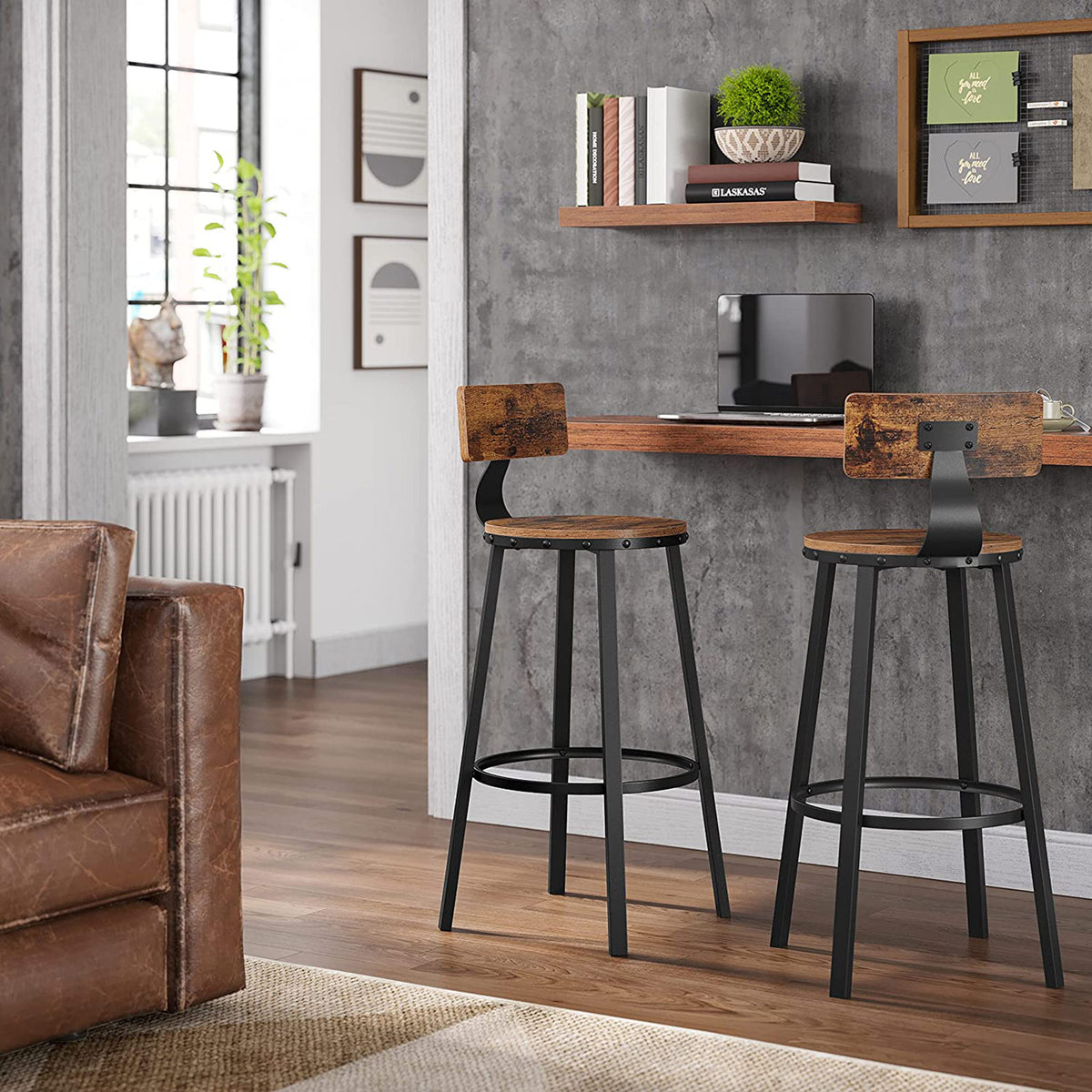 Barkrukken met Rugleuning en Industrieel Design, Set van 2