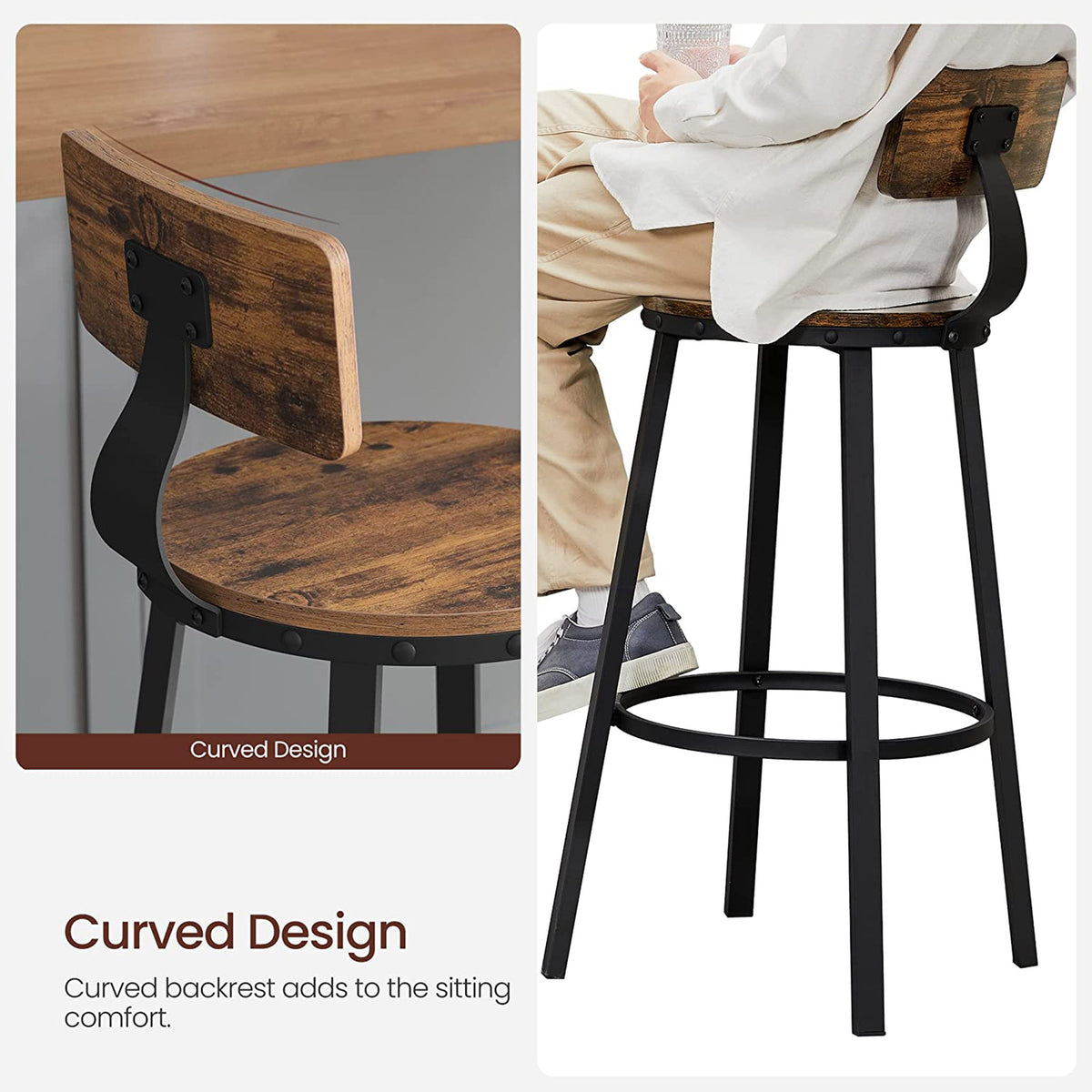 Barkrukken met Rugleuning en Industrieel Design, Set van 2