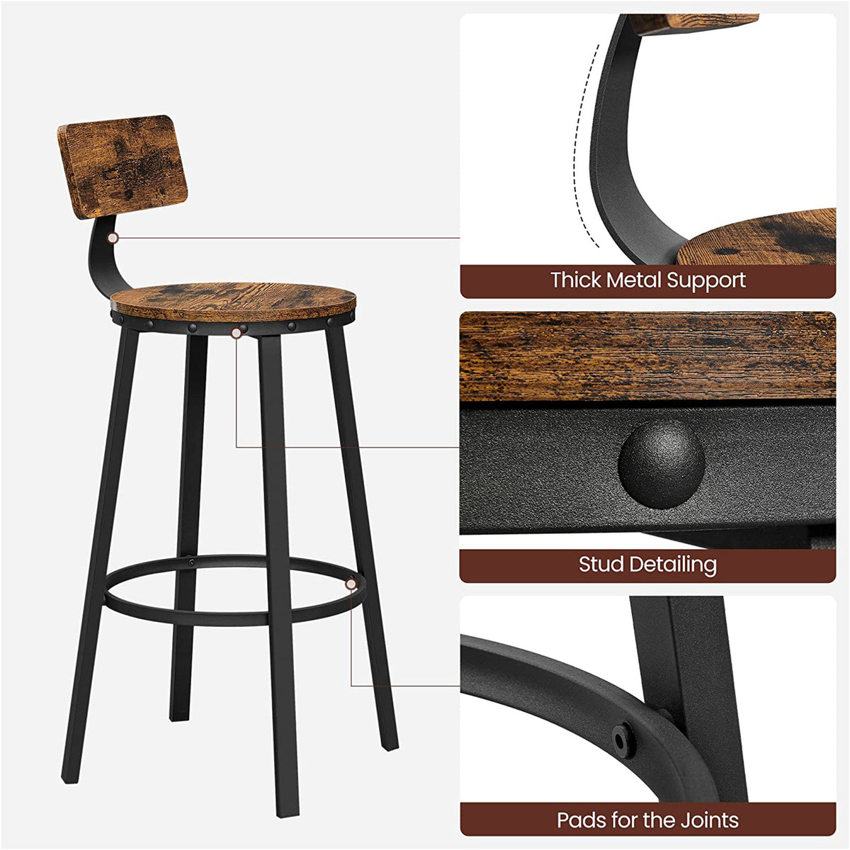Barkrukken met Rugleuning en Industrieel Design, Set van 2