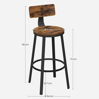 Barkrukken met Rugleuning en Industrieel Design, Set van 2