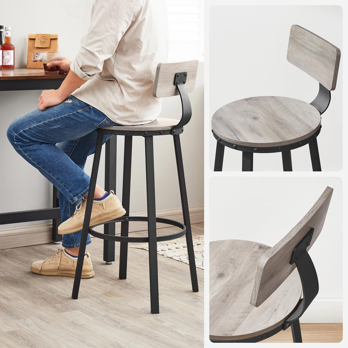 Barkrukken met Rugleuning en Industrieel Design, Set van 2