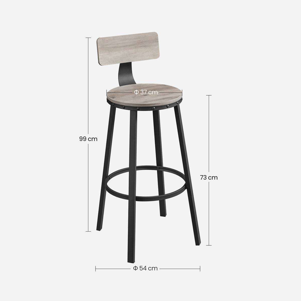 Barkrukken met Rugleuning en Industrieel Design, Set van 2