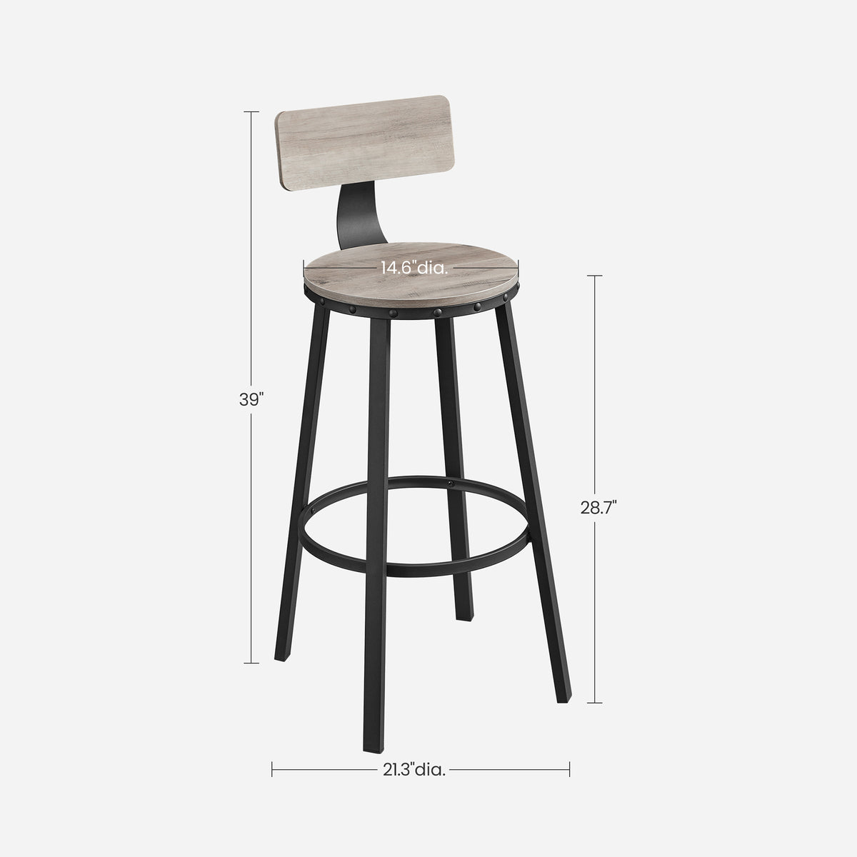 Barkrukken met Rugleuning en Industrieel Design, Set van 2