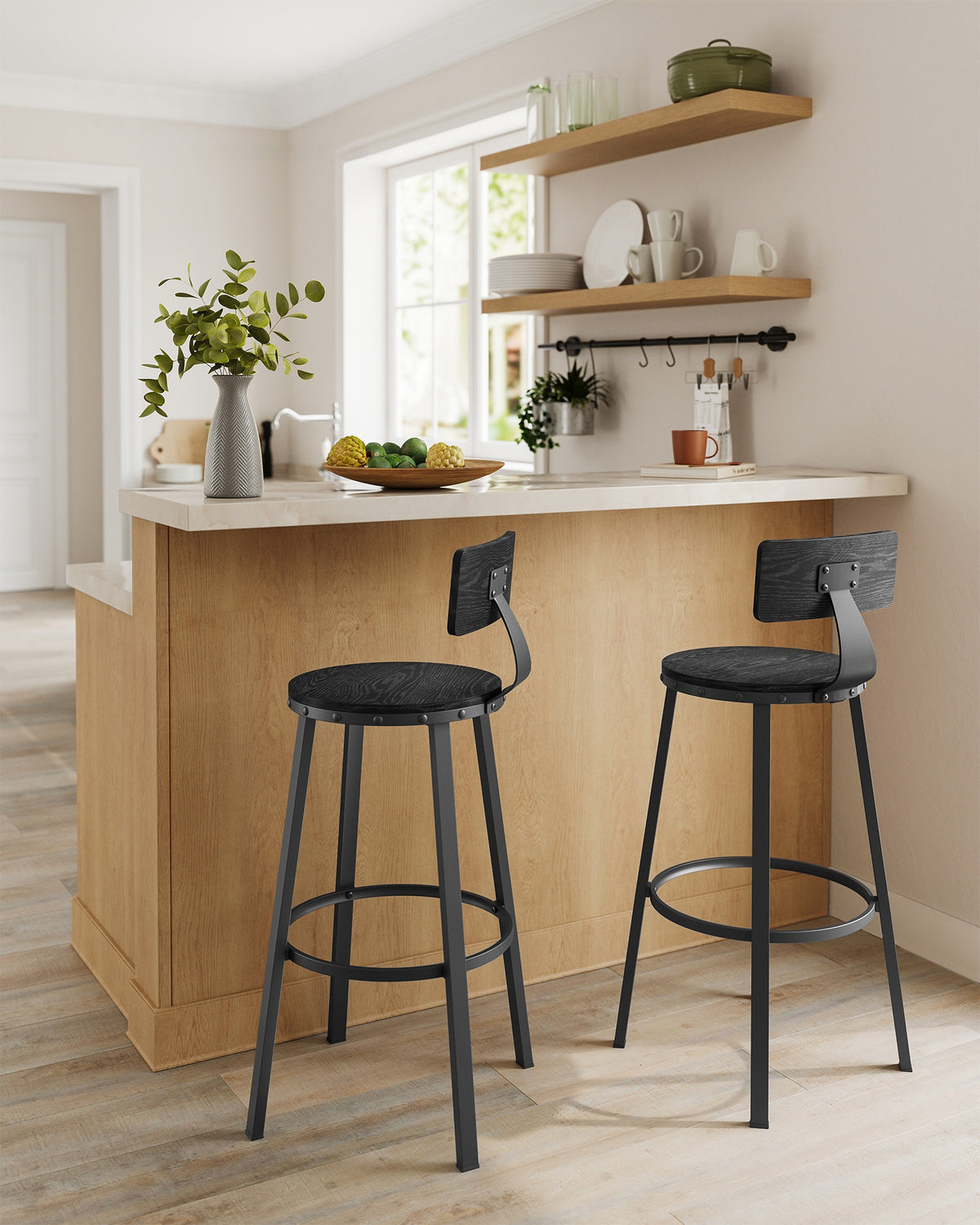 Barkrukken met Rugleuning en Industrieel Design, Set van 2