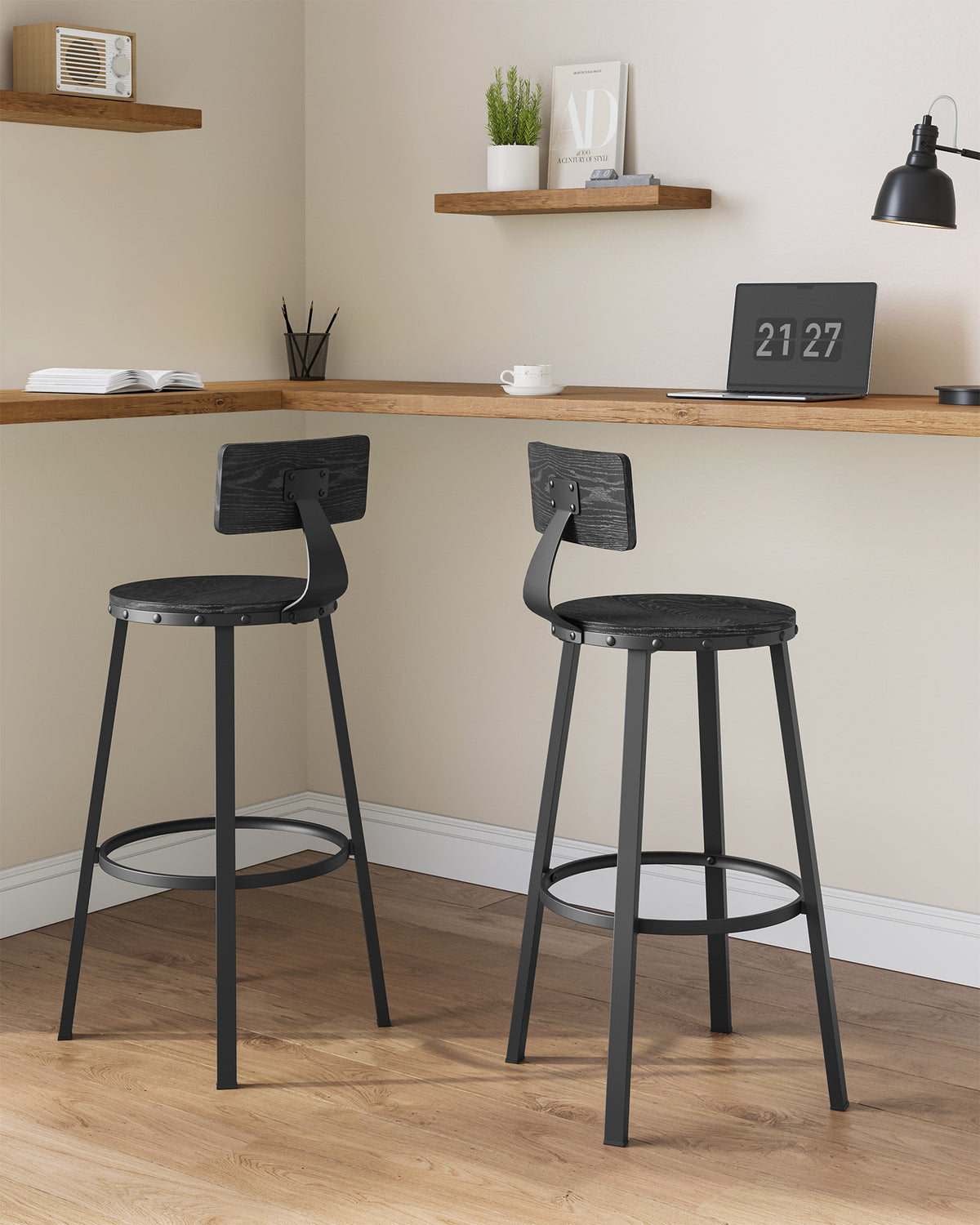 Barkrukken met Rugleuning en Industrieel Design, Set van 2