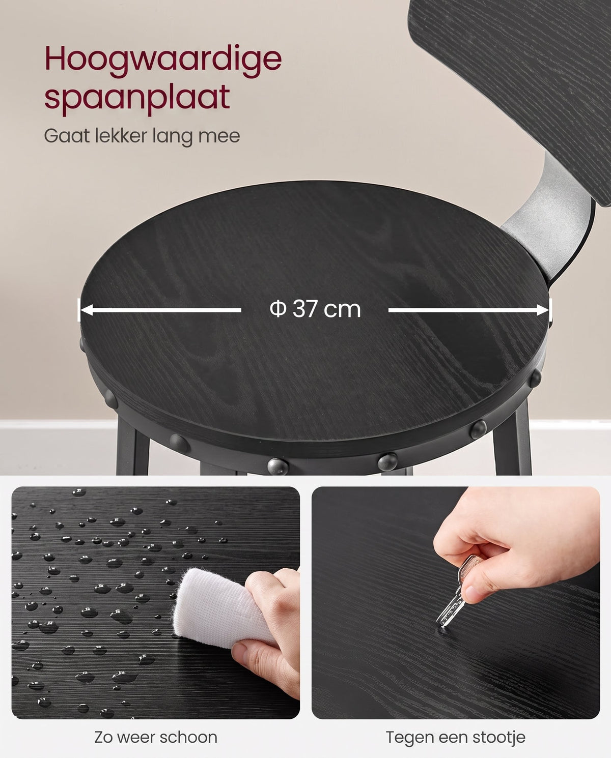 Barkrukken met Rugleuning en Industrieel Design, Set van 2