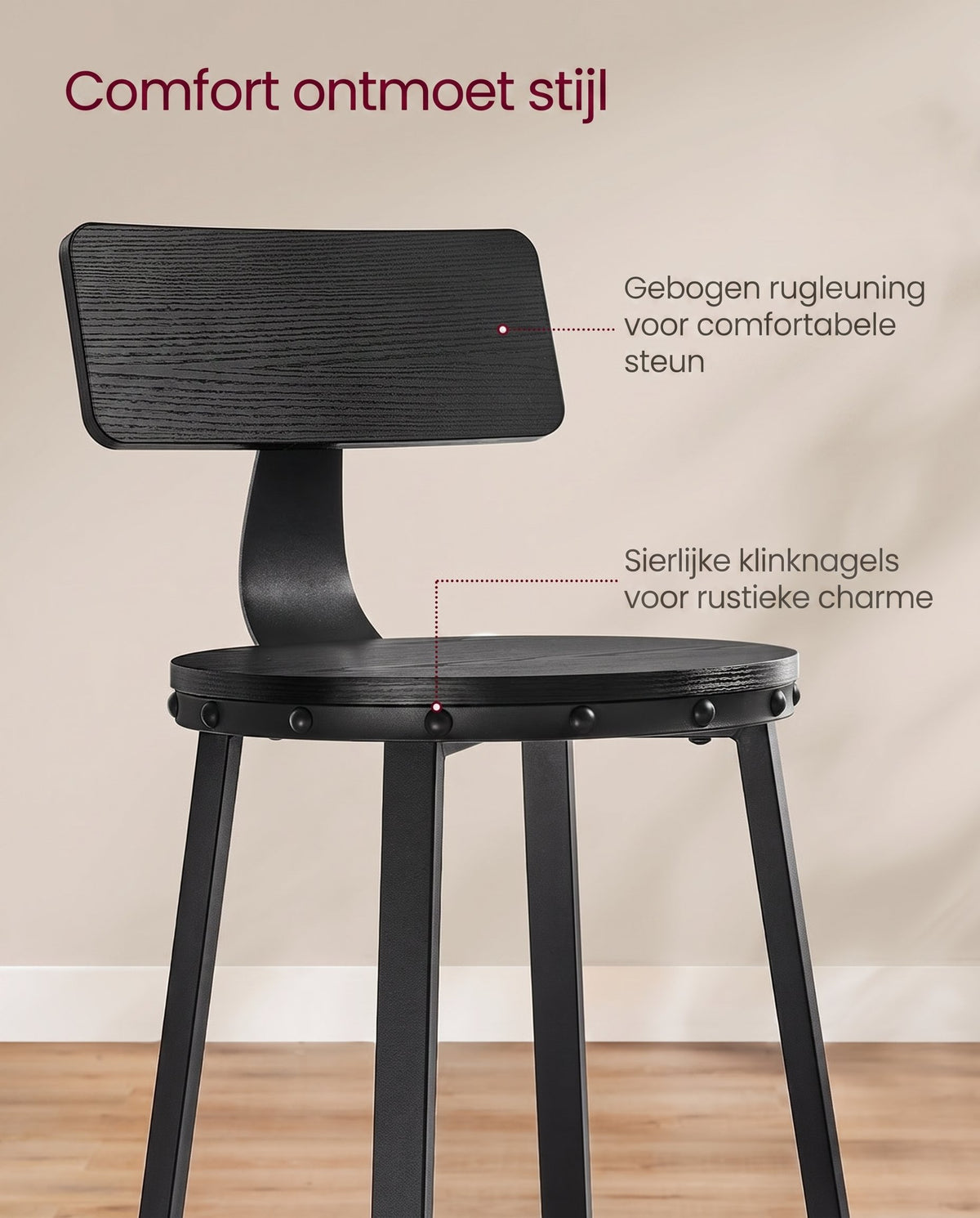 Barkrukken met Rugleuning en Industrieel Design, Set van 2