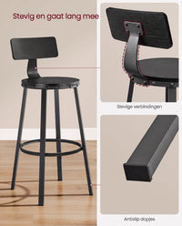 Barkrukken met Rugleuning en Industrieel Design, Set van 2