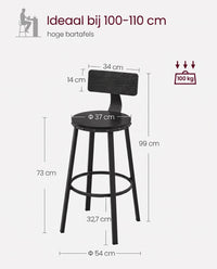 Barkrukken met Rugleuning en Industrieel Design, Set van 2
