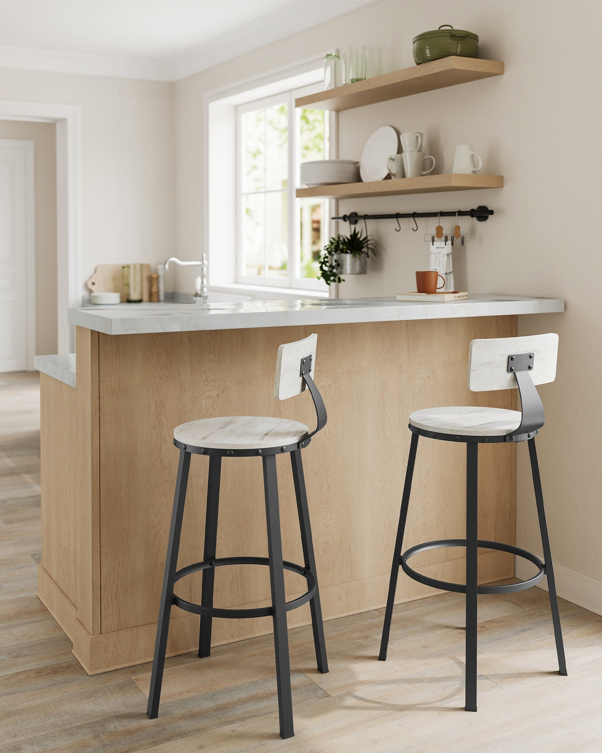 Barkrukken met Rugleuning en Industrieel Design, Set van 2