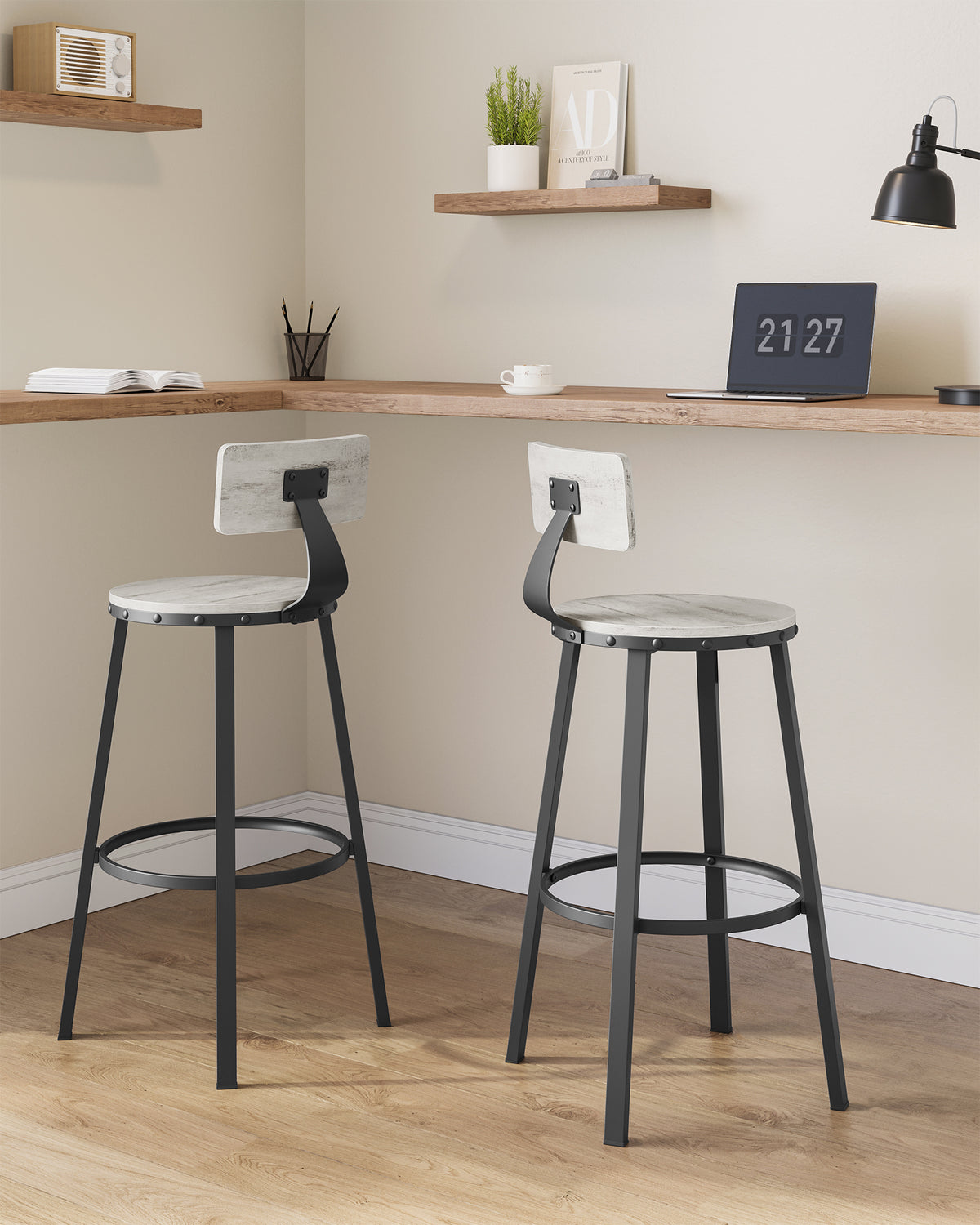 Barkrukken met Rugleuning en Industrieel Design, Set van 2
