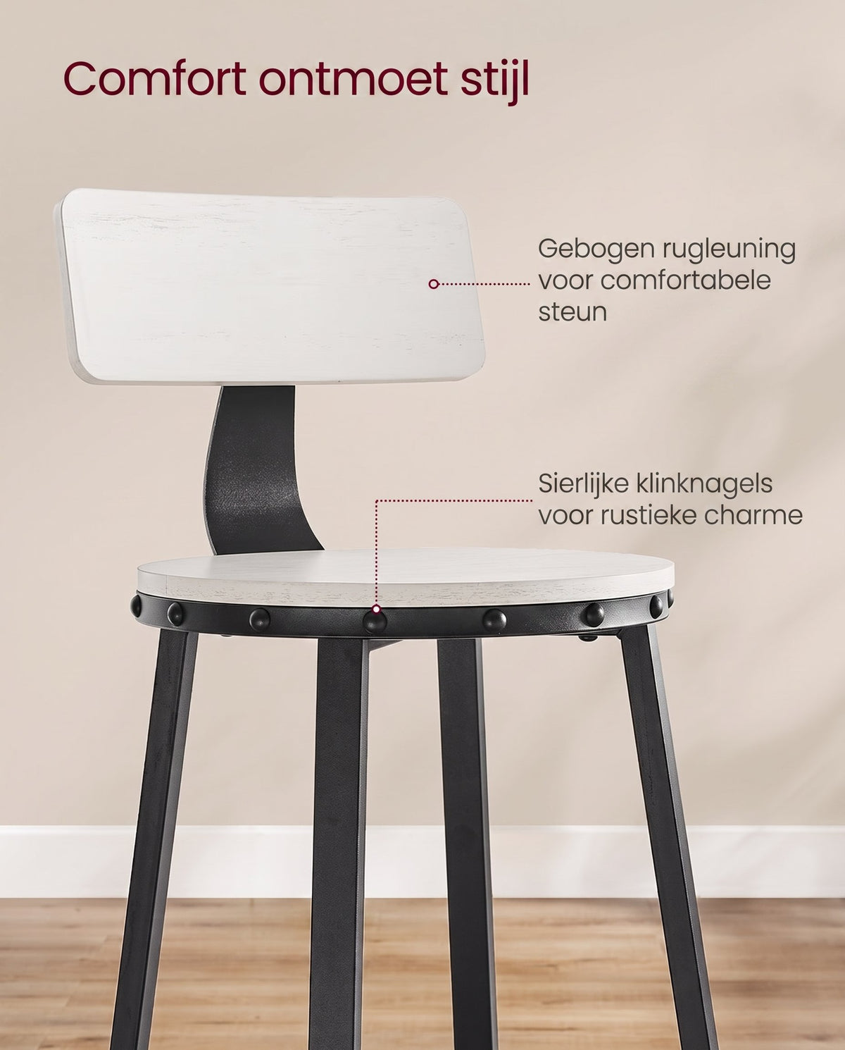 Barkrukken met Rugleuning en Industrieel Design, Set van 2