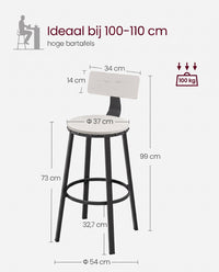Barkrukken met Rugleuning en Industrieel Design, Set van 2