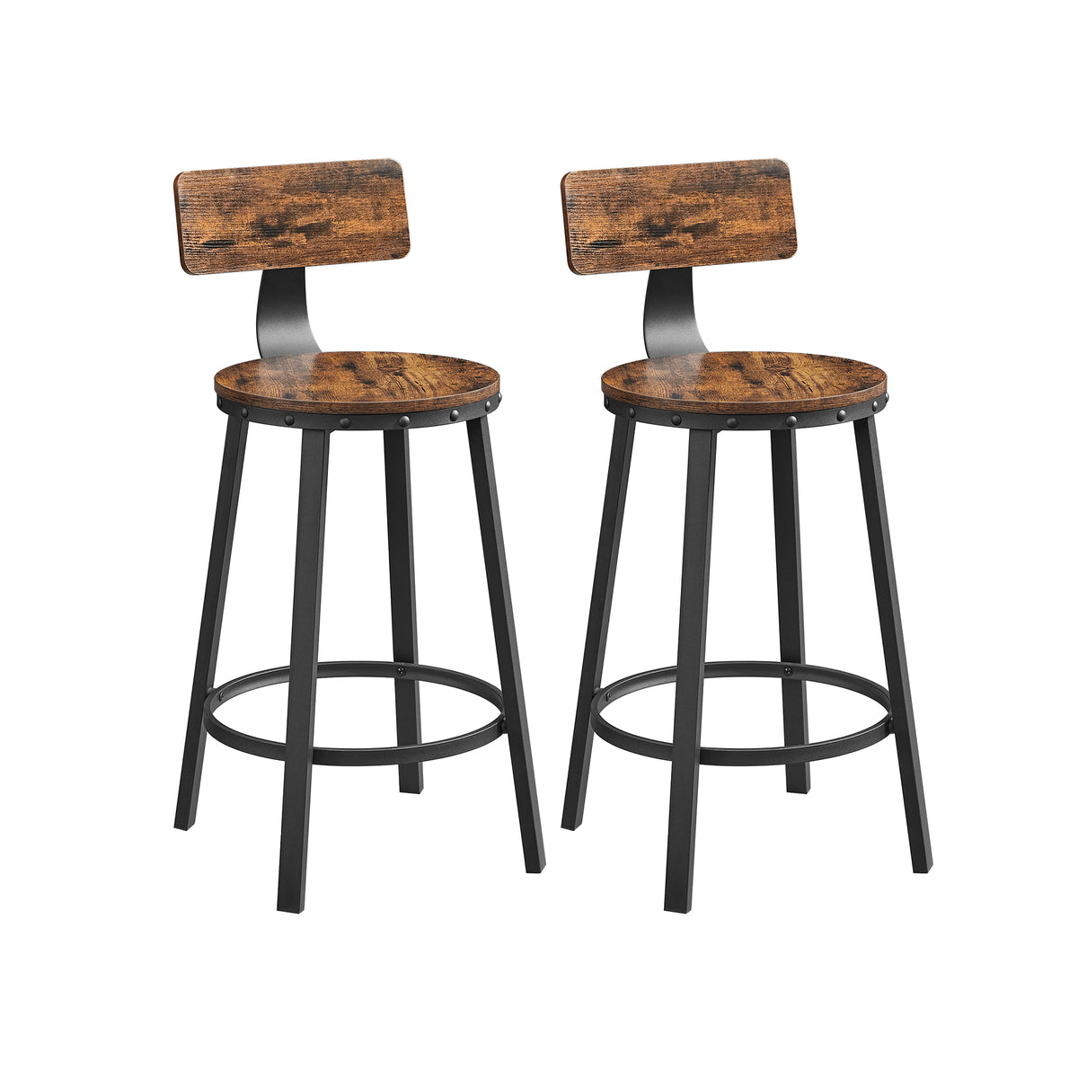 Barkrukken met Rugleuning en Industrieel Design, Set van 2