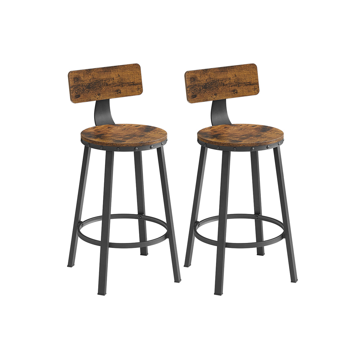 Barkrukken met Rugleuning en Industrieel Design, Set van 2