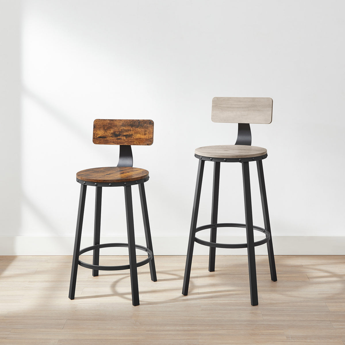Barkrukken met Rugleuning en Industrieel Design, Set van 2