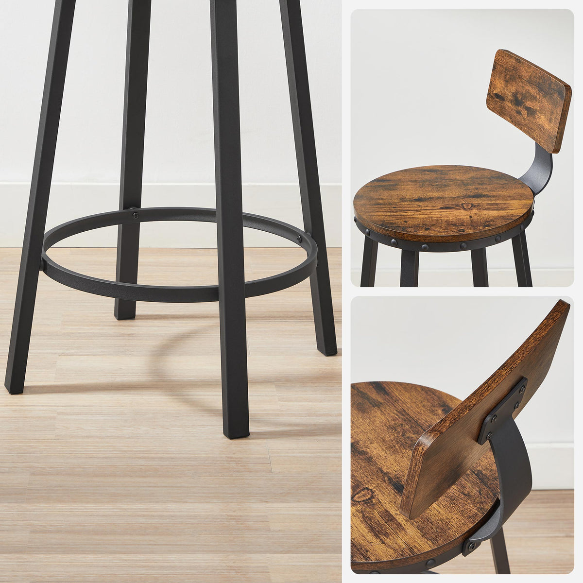 Barkrukken met Rugleuning en Industrieel Design, Set van 2