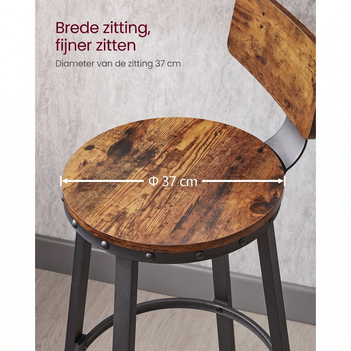 Barkrukken met Rugleuning en Industrieel Design, Set van 2