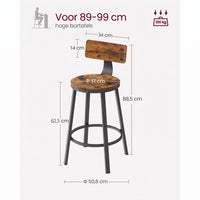 Barkrukken met Rugleuning en Industrieel Design, Set van 2