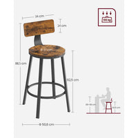 Barkrukken met Rugleuning en Industrieel Design, Set van 2