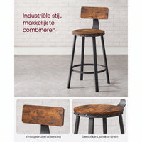 Barkrukken met Rugleuning en Industrieel Design, Set van 2