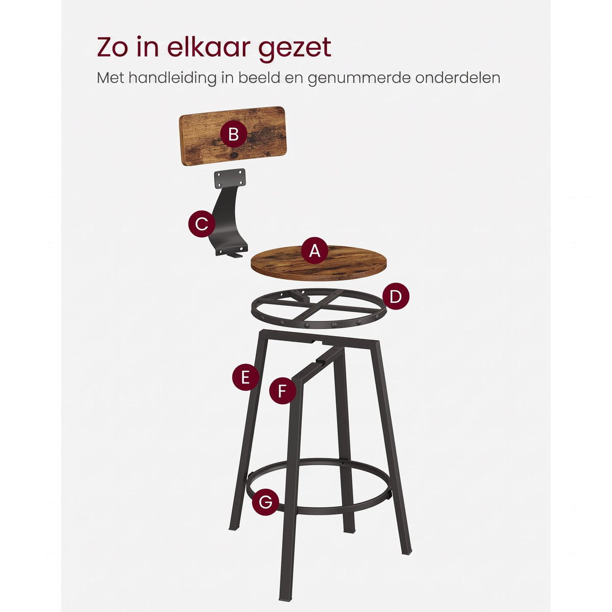 Barkrukken met Rugleuning en Industrieel Design, Set van 2