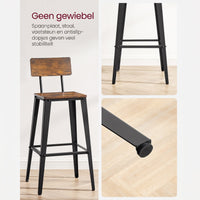 Barkrukken met Rugleuning en Voetsteun, Set van 2, Zithoogte 74 cm
