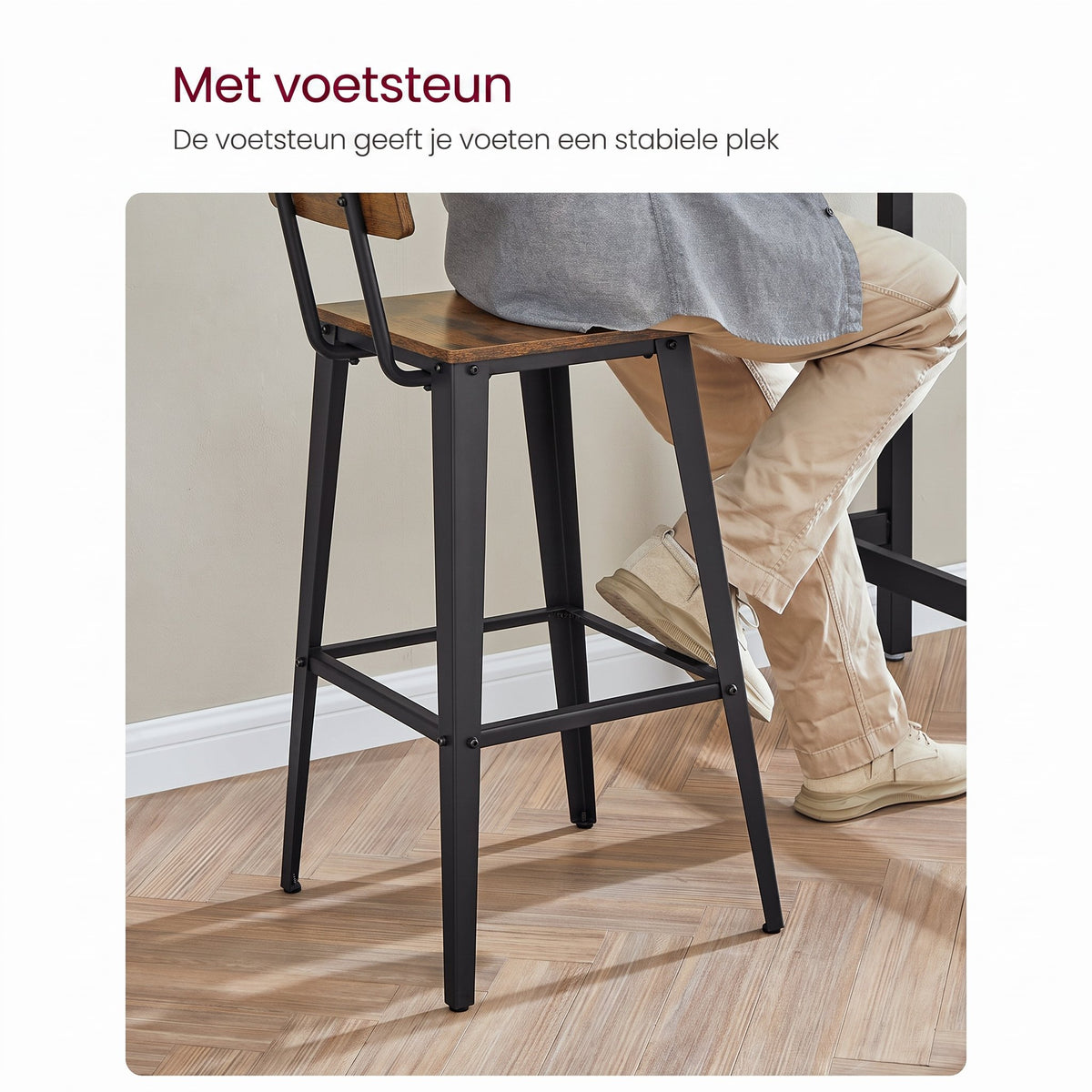 Barkrukken met Rugleuning en Voetsteun, Set van 2, Zithoogte 74 cm
