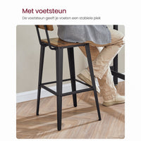 Barkrukken met Rugleuning en Voetsteun, Set van 2, Zithoogte 74 cm