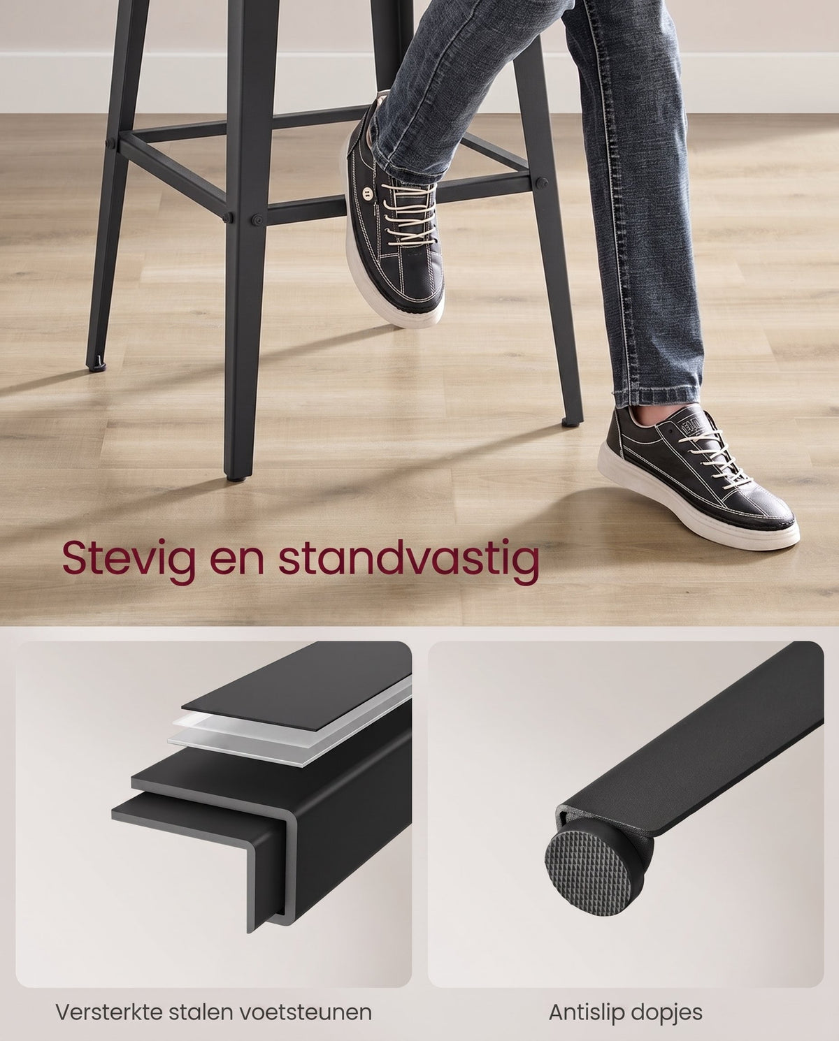 Barkrukken met Rugleuning en Voetsteun, Set van 2, Zithoogte 74 cm