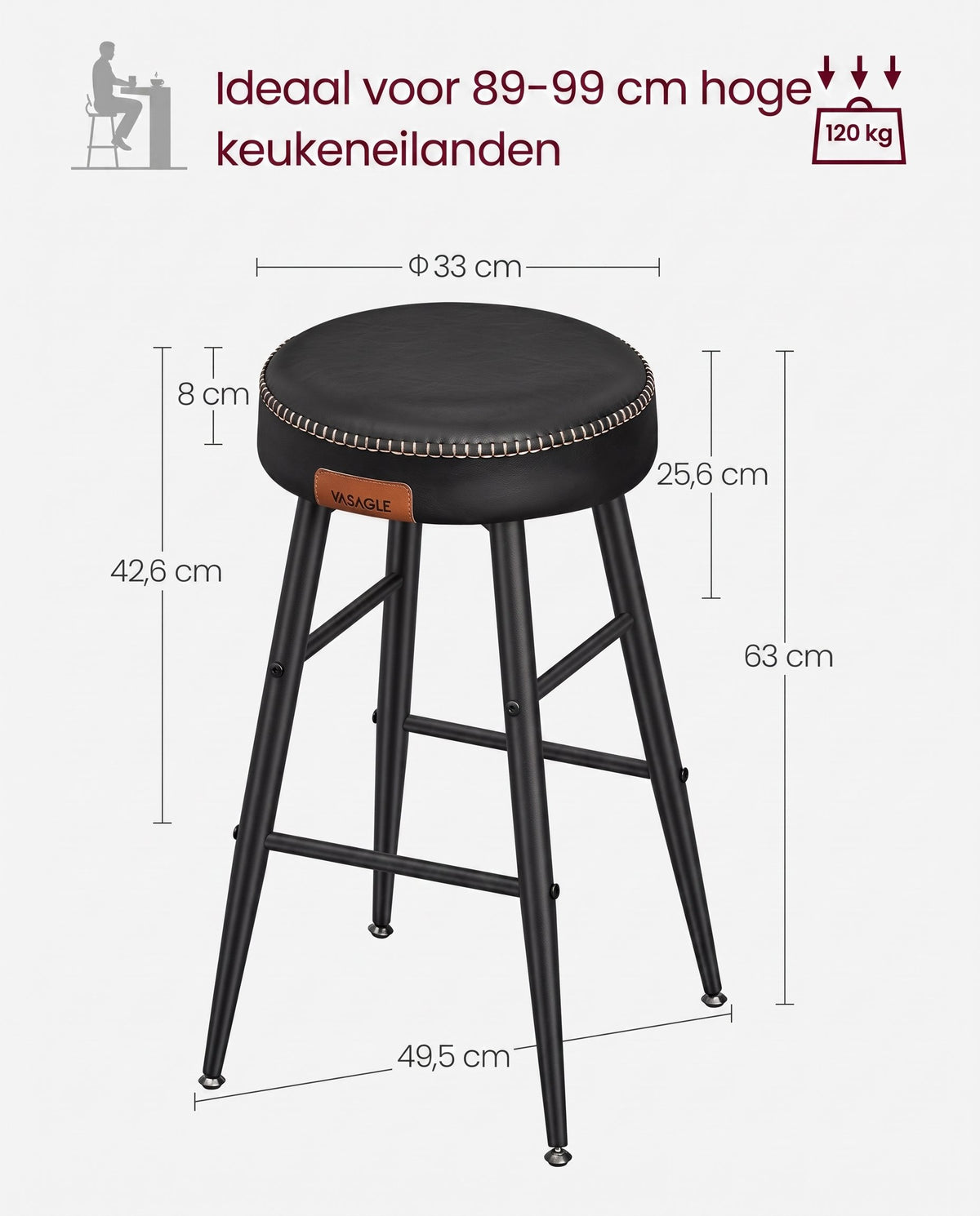 Barkrukken van Kunstleer met Voetsteun, Set van 2