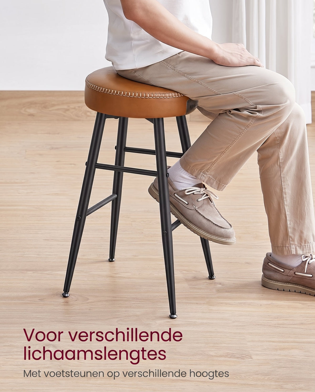 Barkrukken van Kunstleer met Voetsteun, Set van 2