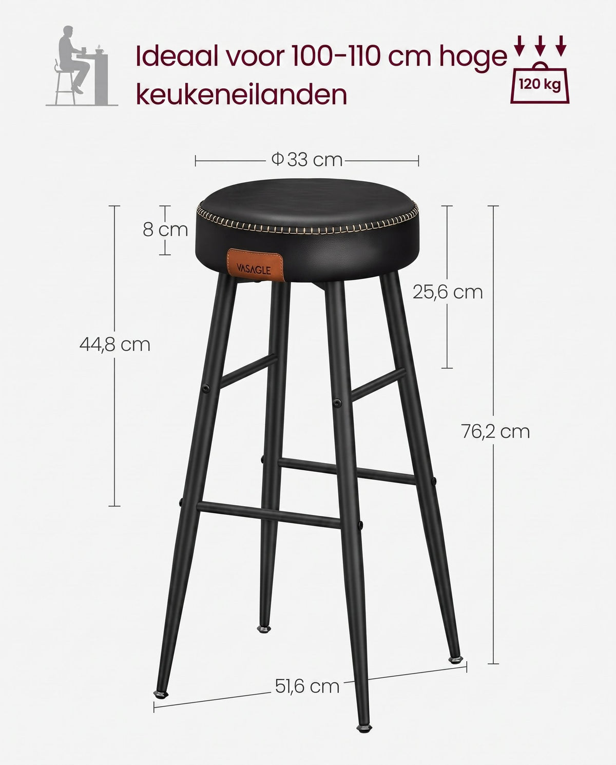 Barkrukken van Kunstleer met Voetsteun, Set van 2