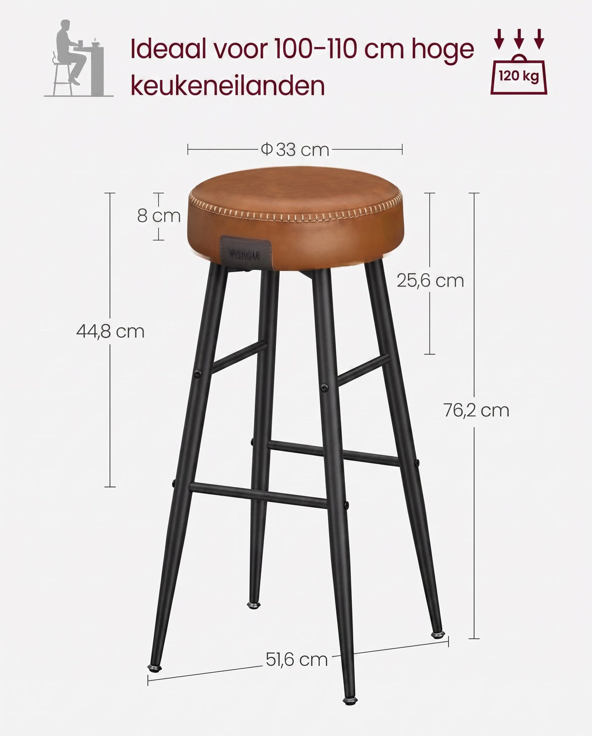 Barkrukken van Kunstleer met Voetsteun, Set van 2
