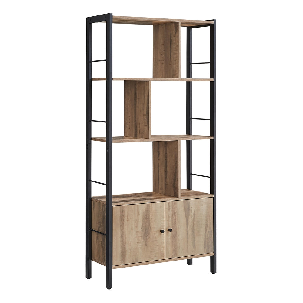 Boekenkast met 4 Verspringende Planken en Gesloten Vak, 74 x 154,5 cm