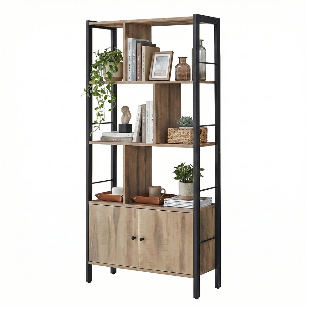 Boekenkast met 4 Verspringende Planken en Gesloten Vak, 74 x 154,5 cm