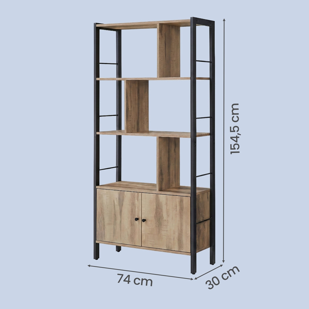 Boekenkast met 4 Verspringende Planken en Gesloten Vak, 74 x 154,5 cm