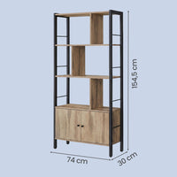Boekenkast met 4 Verspringende Planken en Gesloten Vak, 74 x 154,5 cm