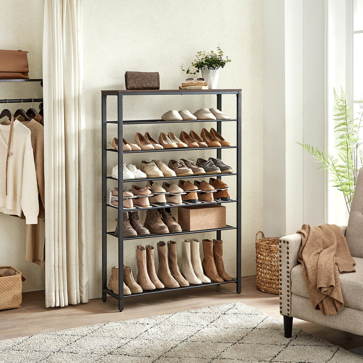 Schoenenrek met 8 Niveaus voor 32 tot 40 Paar Schoenen, 100 x 30 x 152 cm